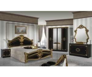 Dima Mobili Amalfi Black and Gold Bedroom Set with 4 Door Wardrobe Italian Bedroom Set Home Store UK