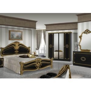 Dima Mobili Amalfi Black and Gold Bedroom Set with 6 Door Wardrobe Italian Bedroom Set Home Store UK