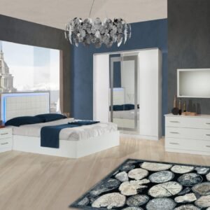 Ben Company Ambra White Finish Italian Bed Group Set with 4 Door Wardrobe Italian Bedroom Set Home Store Uk