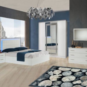 Ben Company Ambra White Finish Italian Bed Group Set with 6 Door Wardrobe Italian Bedroom Set Home Store UK