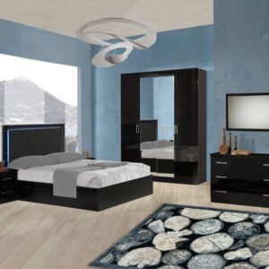 Ben Company Ambra Black Finish Italian Bed Group Set with 6 Door Wardrobe Italian Bedroom Set Home Store UK