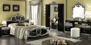 Camel Group Barocco Black and Silver Finish Italian Bedroom Set with Vanity Dresser Italian Bedroom Set Home Store UK