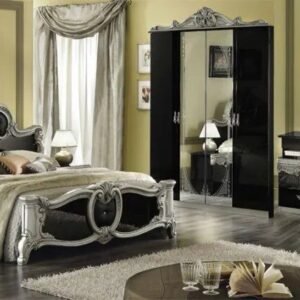 Camel Group Barocco Black and Silver Finish Italian Bedroom Set with Vanity Dresser Italian Bedroom Set Home Store UK