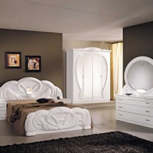 Ben Company Giada White Bed Group Set with 4 Door Wardrobe Italian Bedroom Home Store Uk
