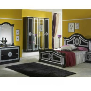 Ben Company New Serena Black and Silver Italian Bed Group Set with 6 Door Wardrobe Italian Bedroom Set Home Store Uk