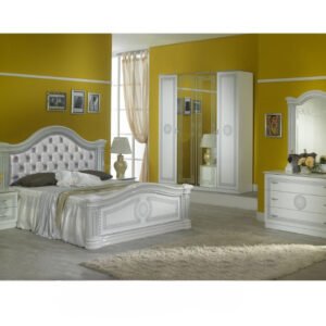 Ben Company New Serena Padded White and Silver Italian Bed Group Set with 6 Door Wardrobe ﻿Italian Bedroom Set home store Uk