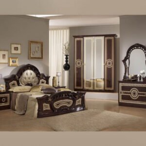 Ben Company Sara Padded Mahogany Italian Bed Group Set with 4 Door Wardrobe Italian Bedroom Set Home Store UK