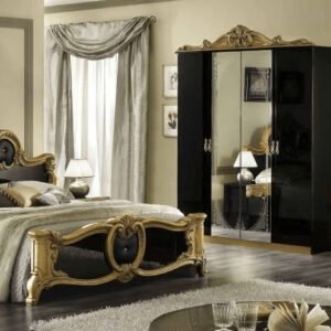 Camel Group Barocco Black and Gold Finish Italian Bedroom Set with 6 Drawer Dresser Italian Bedroom Set Home Store UK