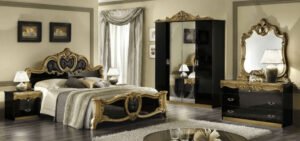 Camel Group Barocco Black and Gold Finish Italian Bedroom Set with Vanity Dresser Italian Bedroom Set Home Store UK