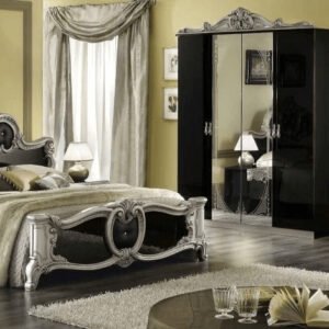 Camel Group Barocco Black and Silver Finish Italian Bedroom Set with 3 Drawer Dresser Italian Bedroom Set Home Store UK