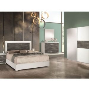 H2O Design Denise White Oxide Italian Bedroom Set with 2 Sliding Door Wardrobe Italian Bedroom Set Home Store UK