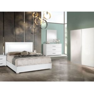 H2O Design Denise White Italian Bedroom Set with 2 Sliding Door Wardrobe Italian Bedroom Set Home Store UK