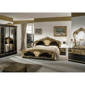 Dima Mobili Lara Black and Gold Bedroom Set with 6 Door Wardrobe Italian Bedroom set Home Store UK