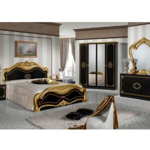 Dima Mobili Lucy Black and Gold Bedroom Set with 4 Door Wardrobe Italian Bedroom Set Home Store UK