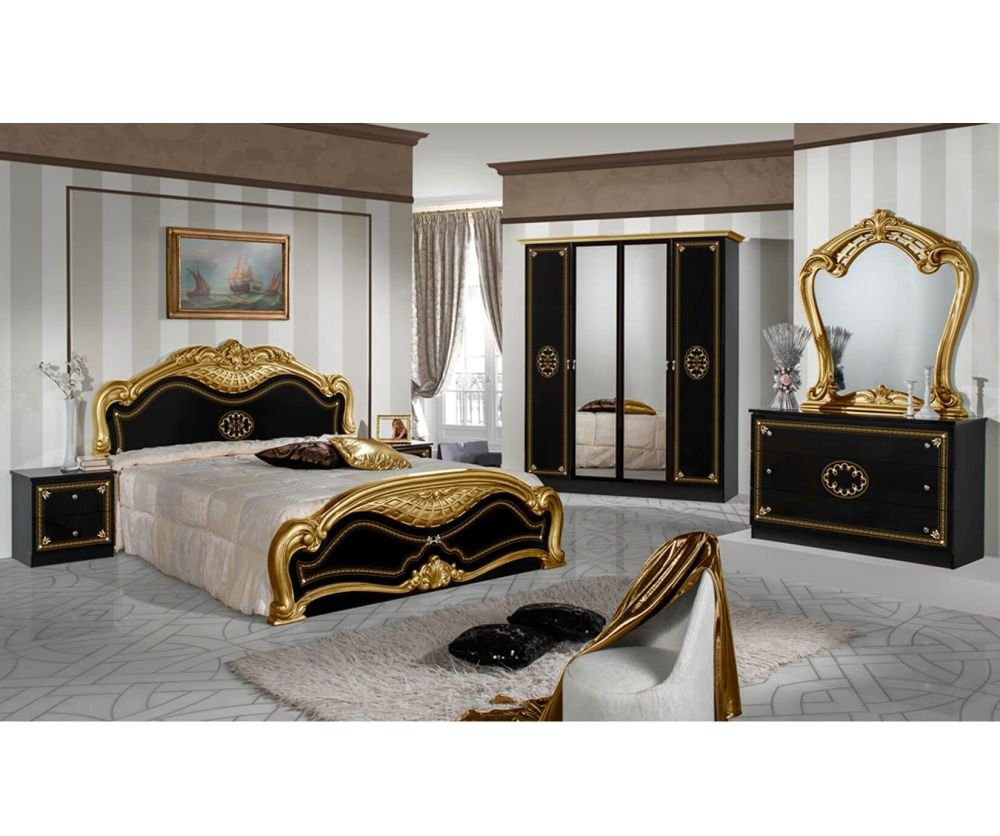 Dima Mobili Lucy Black and Gold Bedroom Set with 4 Door Wardrobe Italian Bedroom Set Home Store UK Dima Mobili Lucy Black and Gold Bedroom Set with 4 Door Wardrobe Italian Bedroom Set Home Store UK
