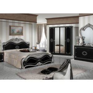 Dima Mobili Lucy Black and Silver Bedroom Set with 6 Door Wardrobe Italian Bedroom Set Home Store UK