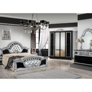 Dima Mobili Marwa Black and Silver Bedroom Set with 4 Door Wardrobe Italian Bedroom Set Home Store UK