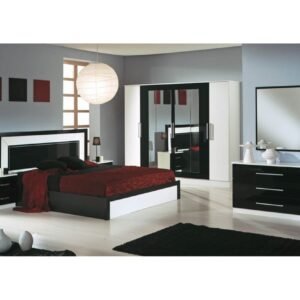Dima Mobili Miami Black and White Bedroom Set with 6 Door Wardrobe Italian Bedroom Set Home Store UK