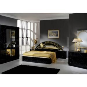 Dima Mobili Salwa Marble Black and Gold Bedroom Set with 6 Door Wardrobe Italian Bedroom Set Home Store Uk