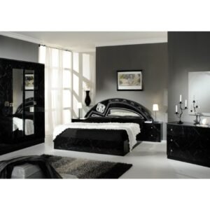 Dima Mobili Salwa Marble Black and Silver Bedroom Set with 6 Door Wardrobe Italian Bedroom Set Home Store Uk