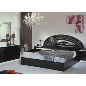 Dima Mobili Salwa Marble Black and White Bedroom Set with 4 Door Wardrobe Italian Bed Room Home Store UK