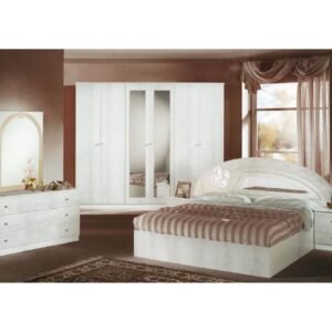 Dima Mobili Salwa White Bedroom Set with 6 Door Wardrobe Italian Bed Room Home Store UK
