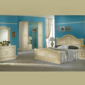 Ben Company New Serena Beige and Gold Italian Bed Group Set with 6 Door Wardrobe Italian Bedroom Set Home Store UK