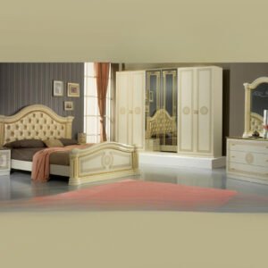 Ben Company New Serena Padded Beige and Gold Italian Bed Group Set with 4 Door Wardrobe Italian Bedroom Set Home Store UK