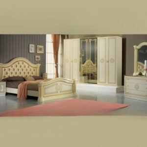 Ben Company New Serena Padded Beige and Gold Italian Bed Group Set with 6 Door Wardrobe Italian Bedroom Set home Store UK
