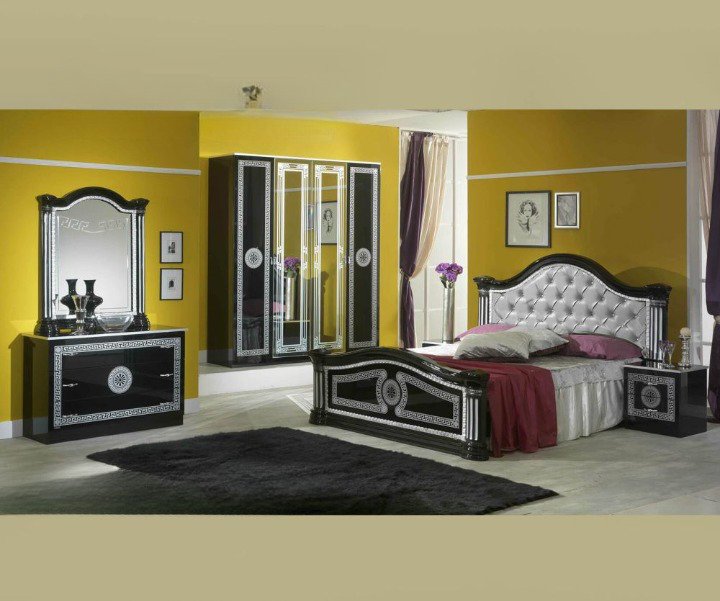 Ben Company New Serena Padded Black and Silver Italian Bed Group Set with 4 Door Wardrobe Italian Bedroom Set Home Store UK Ben Company New Serena Padded Black and Silver Italian Bed Group Set with 4 Door Wardrobe Italian Bedroom Set Home Store UK