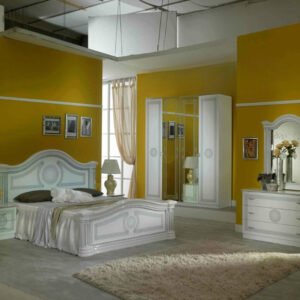 Ben Company New Serena White and Silver Italian Bed Group Set with 6 Door Wardrobe Italian Bedroom Set Home Store UK