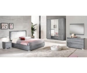 Ben Company Nicole Grey Finish Italian Bedroom Set with 4 Door Wardrobe Italian Bedroom Set Home Store Uk