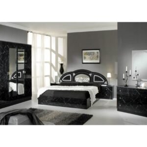 Dima Mobili Safa Marble Black and Silver Bedroom Set with 6 Door Wardrobe Italian Bedroom Set Home Store UK