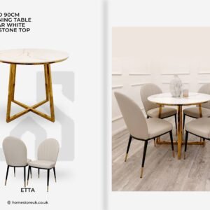 Juno Gold 90cm Round Dining Table With 4 Etta Chair’s Dining Table Sets Home Store UK