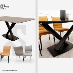 Apollo 1.6 Black Dining Table with Flora Chairs Dining Table Chair Home Store UK
