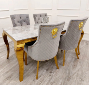 Louis Gold Marble Dining Table With Bentley Gold Chair's Marble Dining Sets Home Store UK