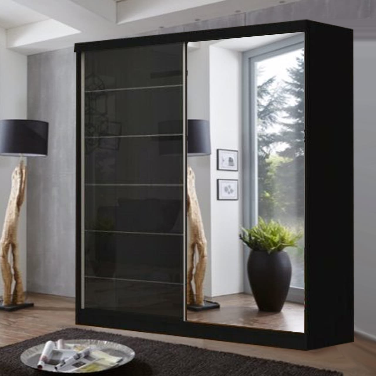 Forever Sliding Wardrobe (Black) -Sliding Wardrobe With Lights - Home Store UK Forever Sliding Wardrobe (Black) -Sliding Wardrobe With Lights - Home Store UK