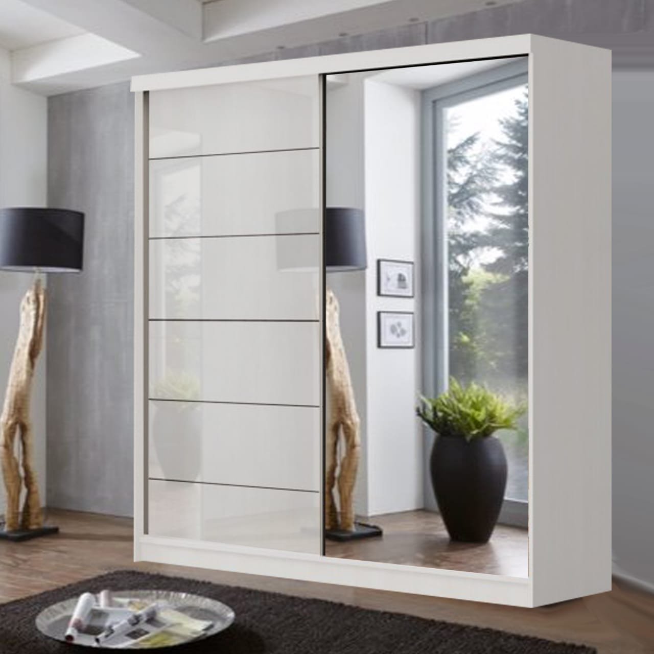 Forever Sliding Wardrobe (White) -Sliding Wardrobe With Lights - Home Store UK Forever Sliding Wardrobe (White) -Sliding Wardrobe With Lights - Home Store UK