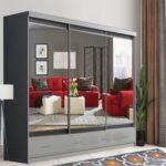 ELEGANT LAVISH GREY WARDROBE - Sliding Mirror Wardrobe - Home Store UK