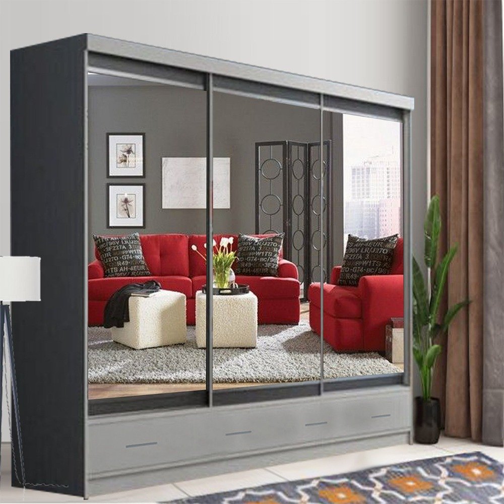 ELEGANT LAVISH GREY WARDROBE - Sliding Mirror Wardrobe - Home Store UK ELEGANT LAVISH GREY WARDROBE - Sliding Mirror Wardrobe - Home Store UK