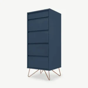 Royal Blue Wooden 5 Drawer Tallboy Chest of Drawer Home Store UK