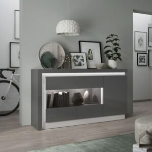 Rea 2 Door Designer Cabinet in Platinum/Light Grey Gloss - Display Cabinets - Home Store UK