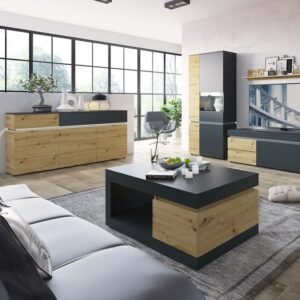 Luke 3 Door 2 Drawer Sideboard (including LED lighting) in White/Platinum and Oak - Sideboards - Home Store UK
