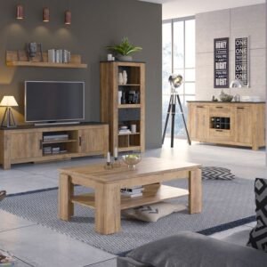 Phillips 2 Door 2 Drawer Sideboard with Wine Rack in Chestnut and Matera Grey - Sideboards - Home Store UK