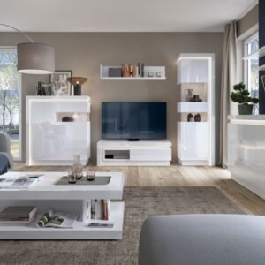 Rea Tall Narrow Display Cabinet (LHD) (including LED lighting) in High Gloss - Display Cabinets - Home Store UK