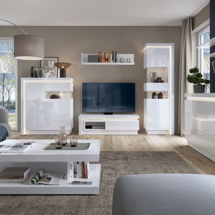 Rea Tall Narrow Display Cabinet (LHD) (including LED lighting) in High Gloss - Display Cabinets - Home Store UK Rea Tall Narrow Display Cabinet (LHD) (including LED lighting) in High Gloss - Display Cabinets - Home Store UK