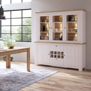 Addison 2 Door 2 Drawer Sideboard with Wine Rack and 3 Door Display Top Unit in White and Oak - Sideboards - Home Store UK