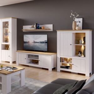 Addison 2 Door TV Unit in White and Oak - TV Stands - Home Store UK