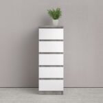 Sydney Narrow Chest of 5 Drawers in Concrete and White High Gloss Chest Of Drawer Home Store UK