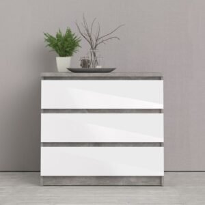 Sydney Chest of 3 Drawers in Concrete and White High Gloss Chest Of Drawer Home Store UK